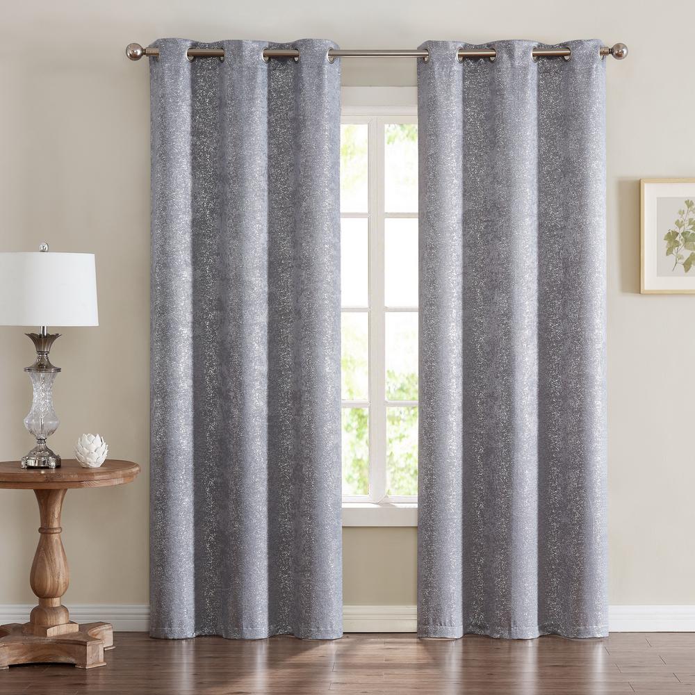 Dainty Home Chic Home Artistic Thermal Noise Reducing Blackout Window Panel Pair 38x84 Each 76x84 Total Shimmering Silver Grey Art7684si The Home Depot