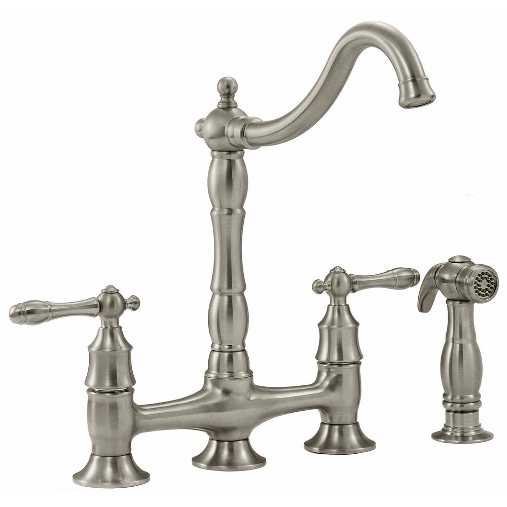 4 hole kitchen faucet kitchen sink lyndhurst 2handle bridge kitchen faucet with side sprayer in brushed nickel or 4hole faucets the home depot 4 hole kitchen faucet kitchen sink lyndhurst 2handle bridge kitchen faucet with side sprayer in brushed nickel or 4hole faucets the home depot