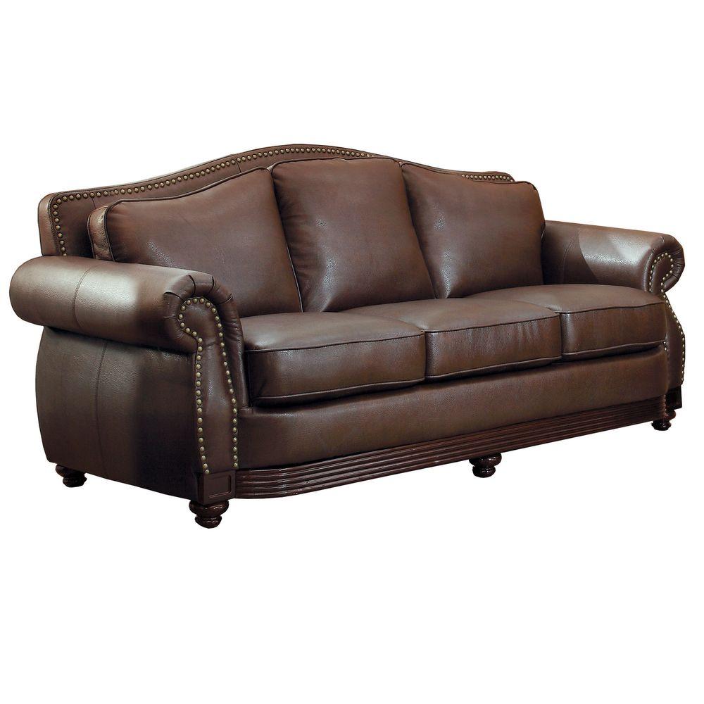 HomeSullivan Kelvington Chocolate Leather Sofa-409616BRW-3 - The Home Depot