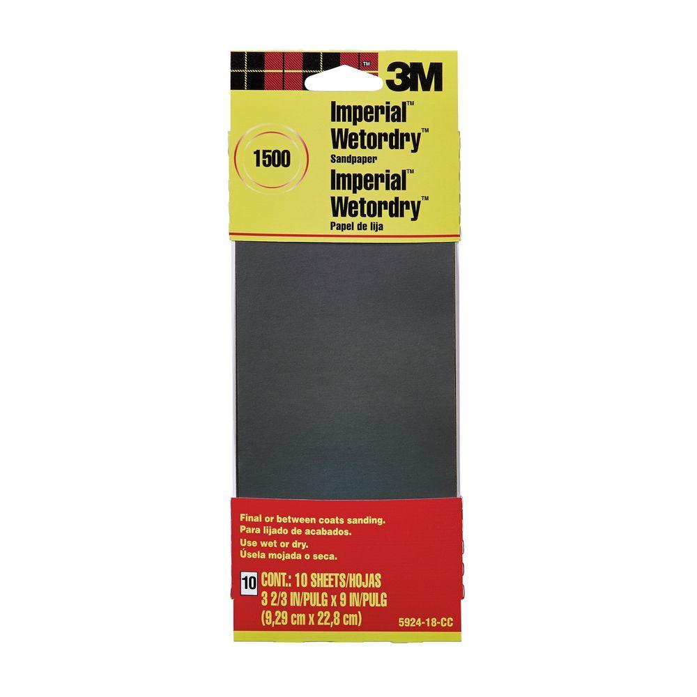 3M 32/3 in. x 9 in. 1500 Grit Sandpaper (10 SheetsPack)592418CC