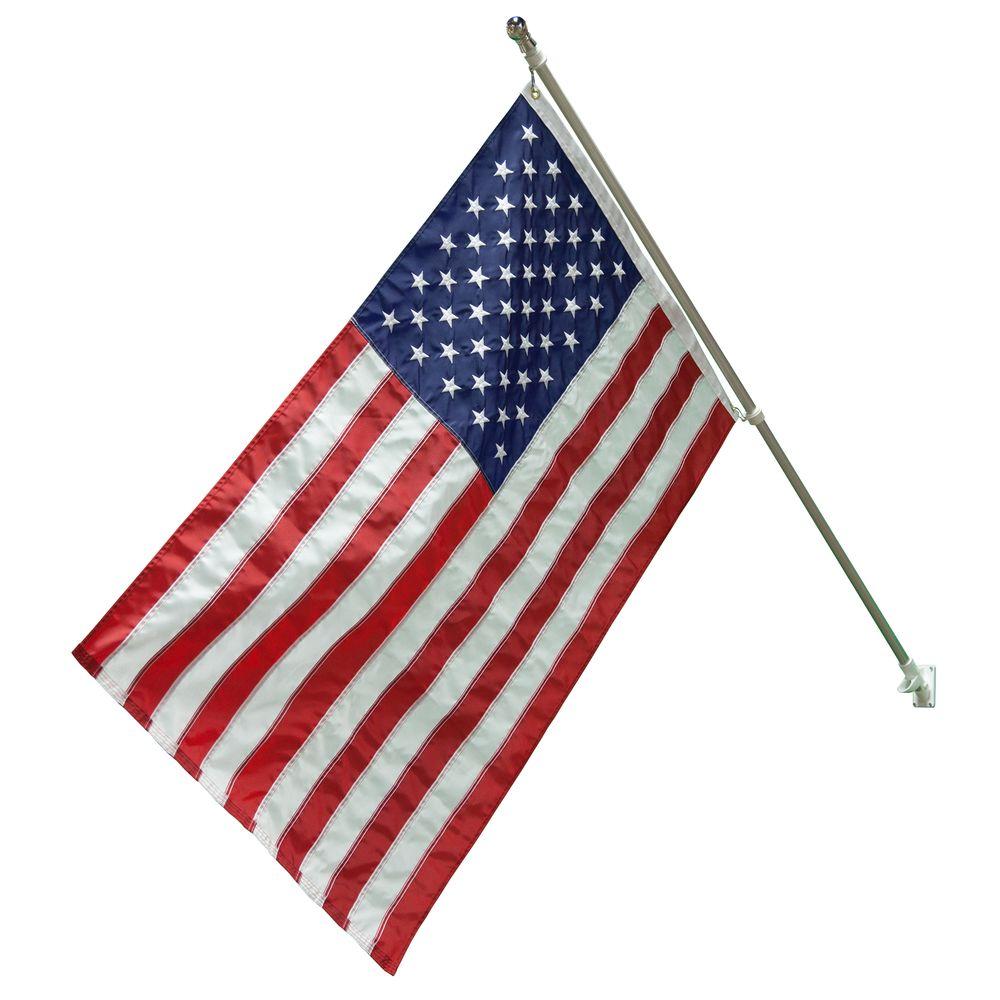 5 Foot Wooden Flag Pole Kit Wall Mount Bracket With 3x5 Puerto Rico House Flag