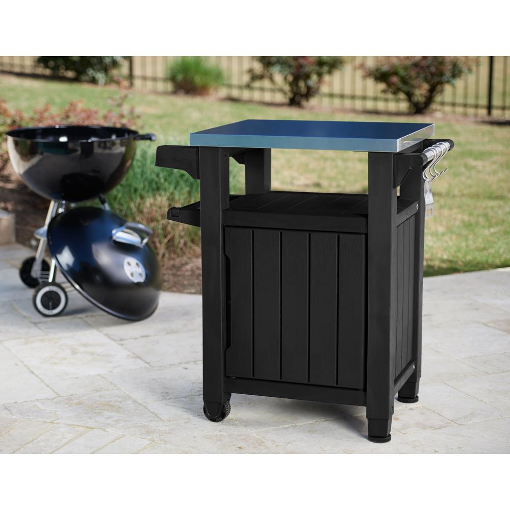 Keter Unity 40 Gal Grill Serving Prep Station Cart With Patio Storage In Graphite 230852 The Home Depot