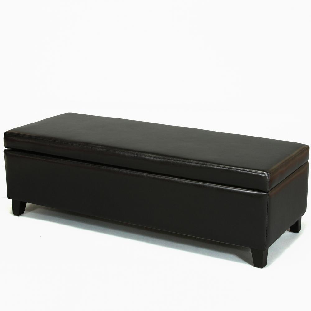 Noble House York Brown Bonded Leather Storage Bench 281648 The Home Depot