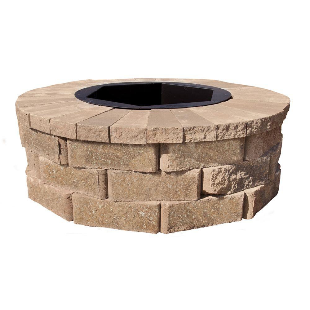 Pavestone 40 in. W x 14 in. H Rockwall Round Fire Pit Kit PecanRWK54524 The Home Depot