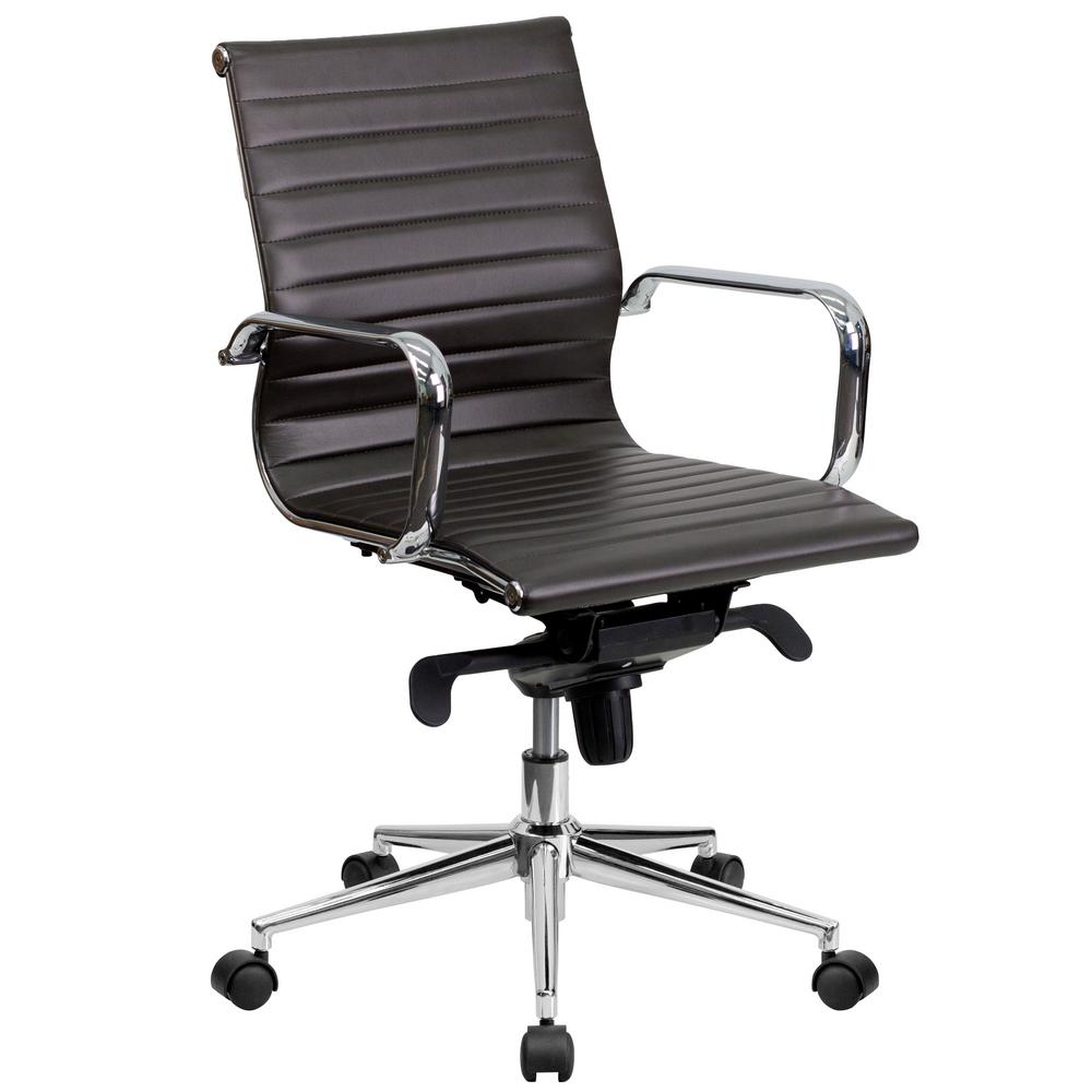 Flash Furniture Mid Back Brown Ribbed Upholstered Leather Swivel