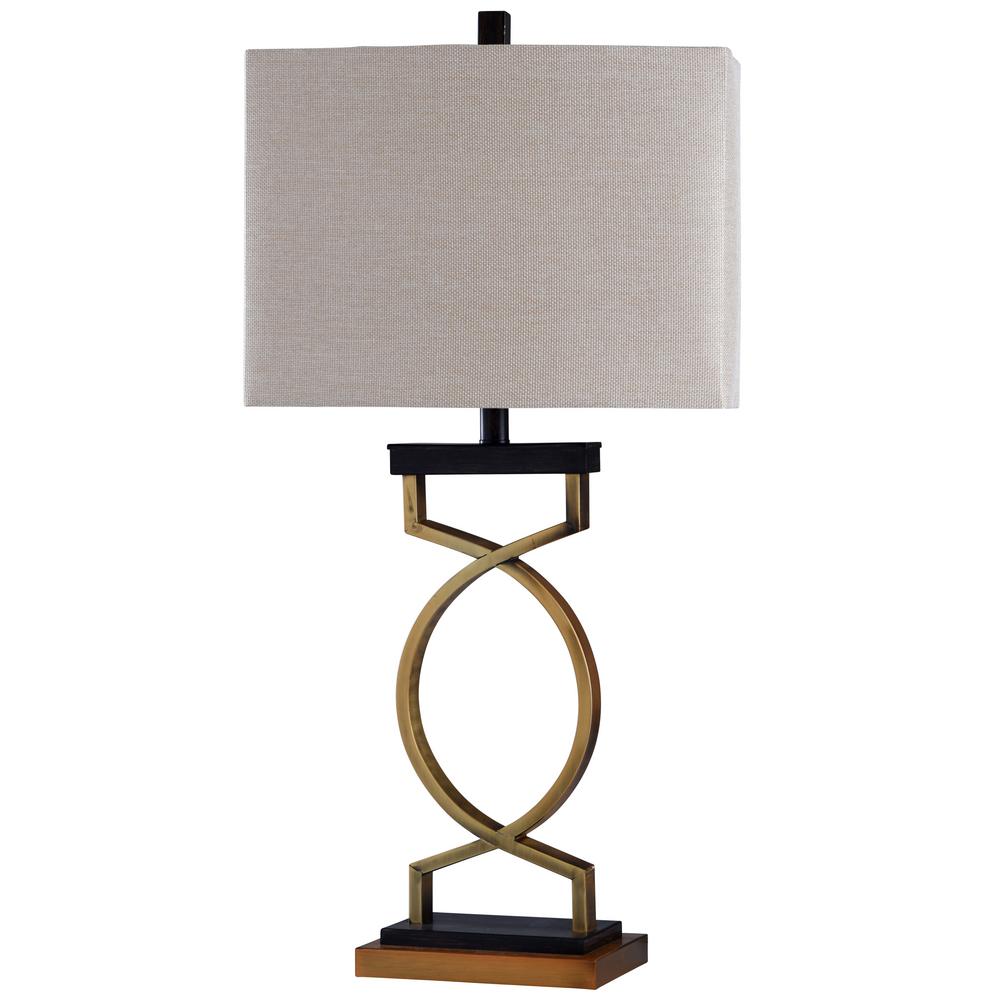 Stylecraft 31 5 In Black Gold Table Lamp With Beige Styrene Shade L316898ds The Home Depot