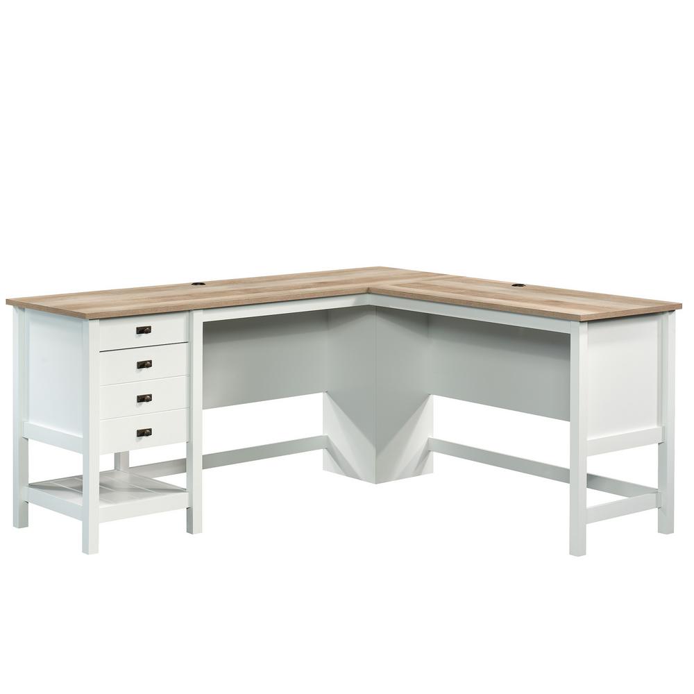 SAUDER Cottage Road 65.118 in. Soft White Engineered Wood LShaped Desk