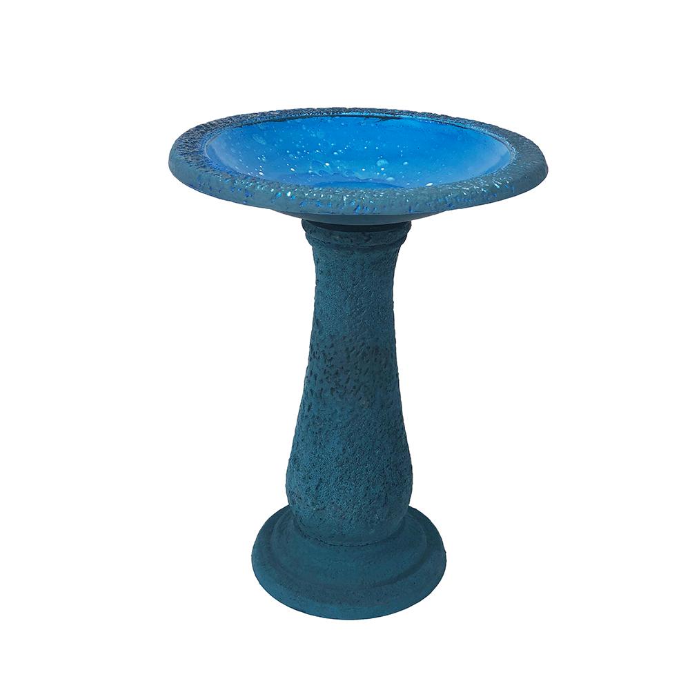 Exaco 20.5 in. H x 20 in. W Endura Clay Bird Bath Concrete BlueFM