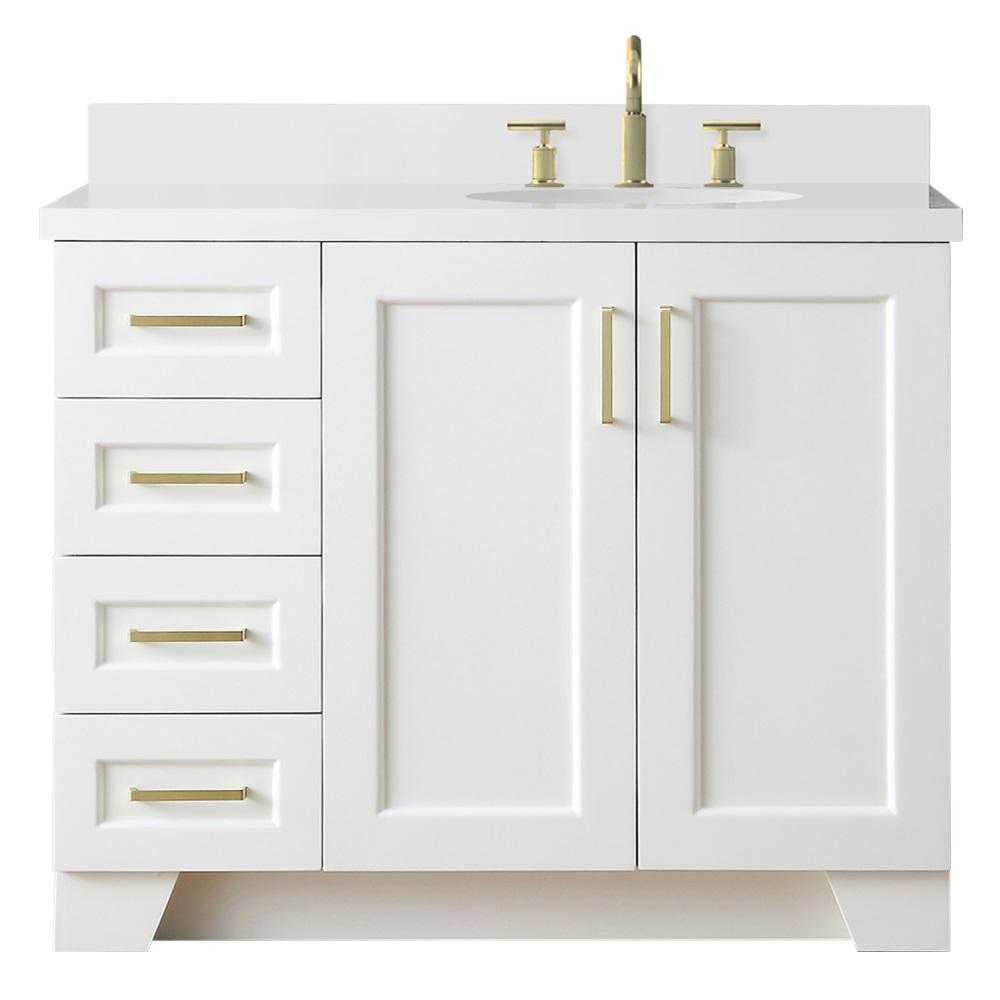Offset Oval Sink 2 Soft Closing Doors, 43 Inch Vanity Top With Left Offset Sink