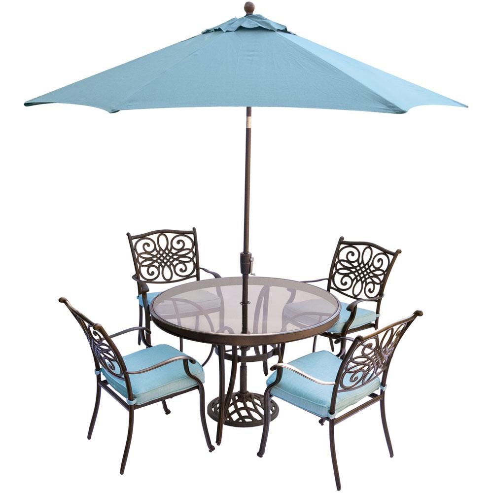 Hanover Traditions 5-Piece Aluminum Outdoor Dining Set with Round Glass-Top... by Hanover