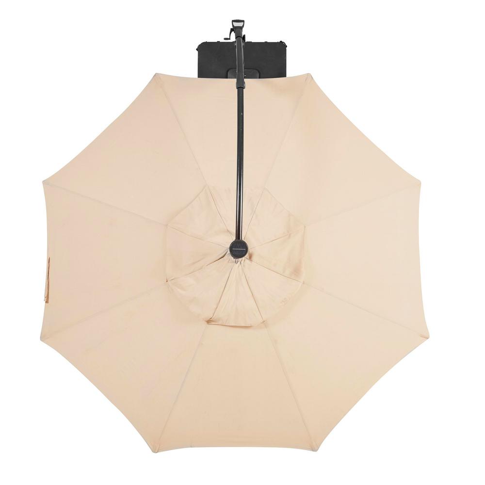 No Tilt Cantilever Umbrellas Patio The Home Depot Aluminum Cantilever Solar Led Offset Patio Umbrella In Putty