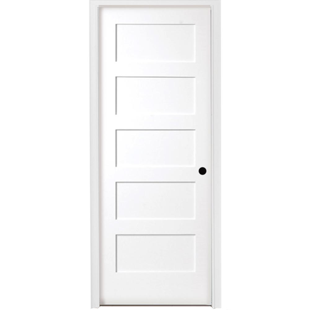 Steves Sons 36 In X 80 In 5 Panel Shaker White Primed Left Hand Solid Core Wood Single Prehung Interior Door With Bronze Hinges