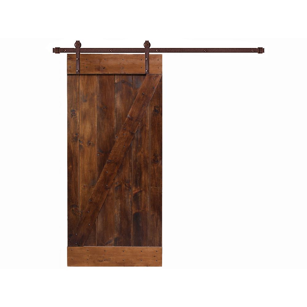 Calhome Z Series 42 In X 84 In Walnut Stained Solid Knotty Pine Wood Interior Sliding Barn Door With Hardware Kit Swd11 Ab 96 Door Diy B42b The Home Depot