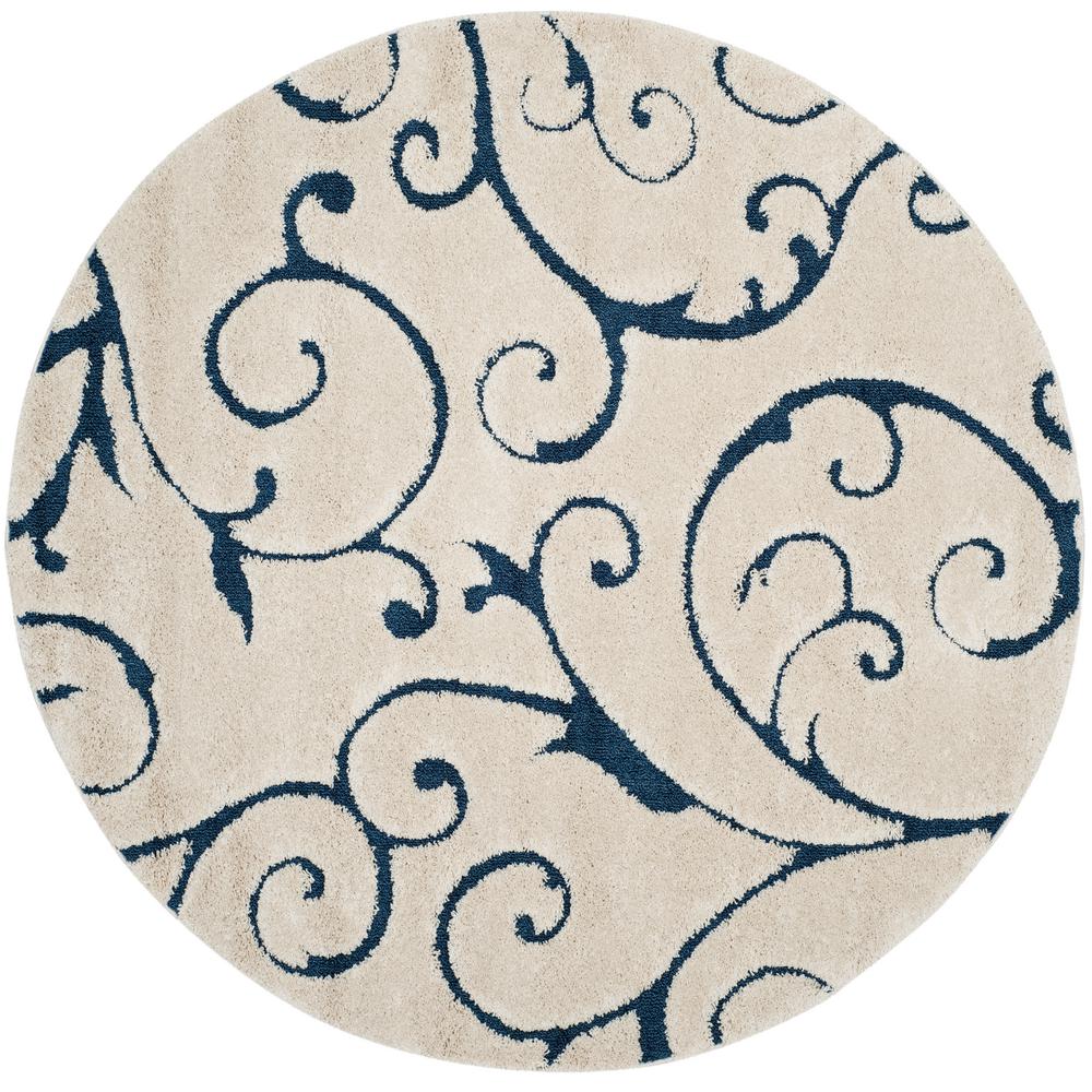 Safavieh Florida Shag Cream/Blue 9 ft. x 9 ft. Round Area RugSG455