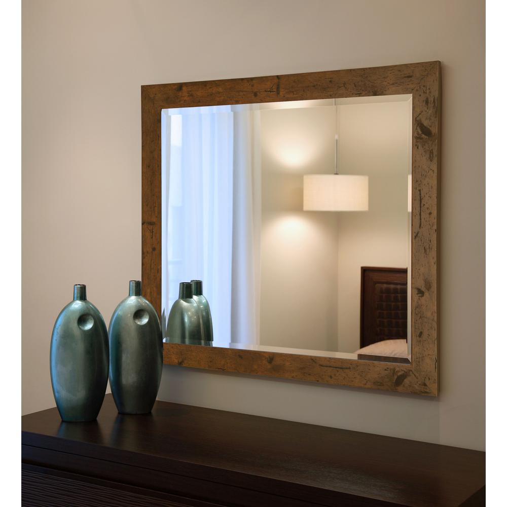 Unbranded 36 In W X 30 In H Framed Rectangular Beveled Edge Bathroom Vanity Mirror In Brown R062lv The Home Depot