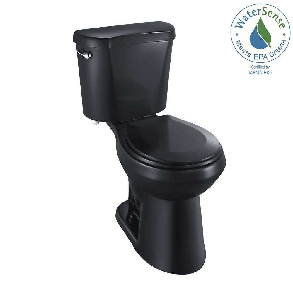 2-piece 1.28 GPF High Efficiency Single Flush Round Front Toilet in Black