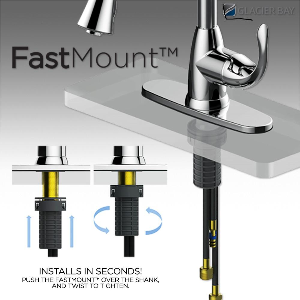 Glacier Bay Statham Single Handle Coil Spring Neck Kitchen Faucet With Turbospray And Fastmount In Stainless Steel Hd67858 0008d2 The Home Depot