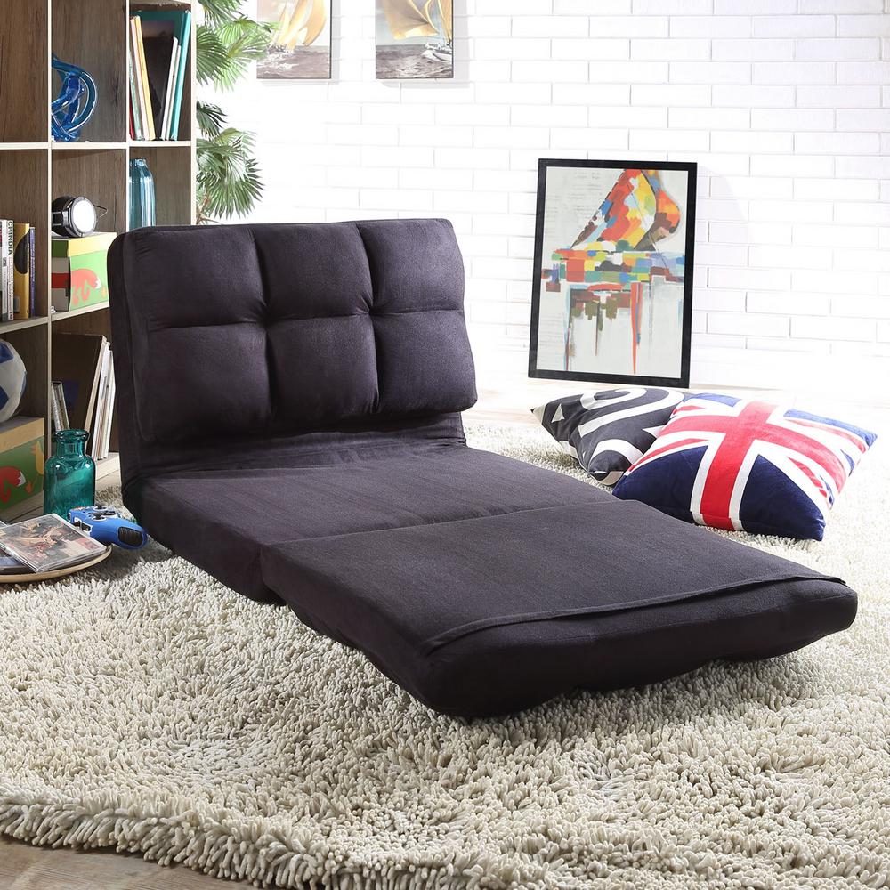 Loungie Microsuede Black Flip Floor Chair Convertible Lounger
