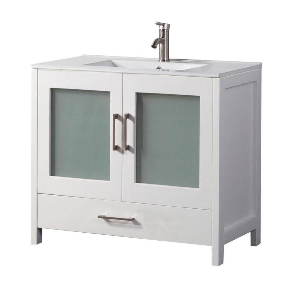 Arezzo 36 in. W x 18 in. D x 36 in. H Vanity in White with Porcelain ...
