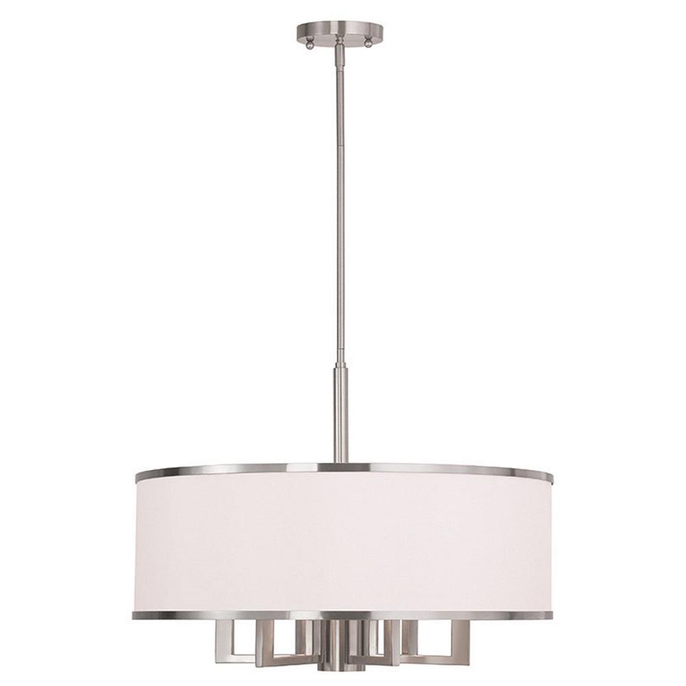 Livex Lighting Park 7 Light Brushed Nickel Chandelier With Hand Crafted Off White Fabric Hardback Shade Livex Lighting Park 7 Light Brushed Nickel Chandelier With Hand Crafted Off White Fabric Hardback Shade