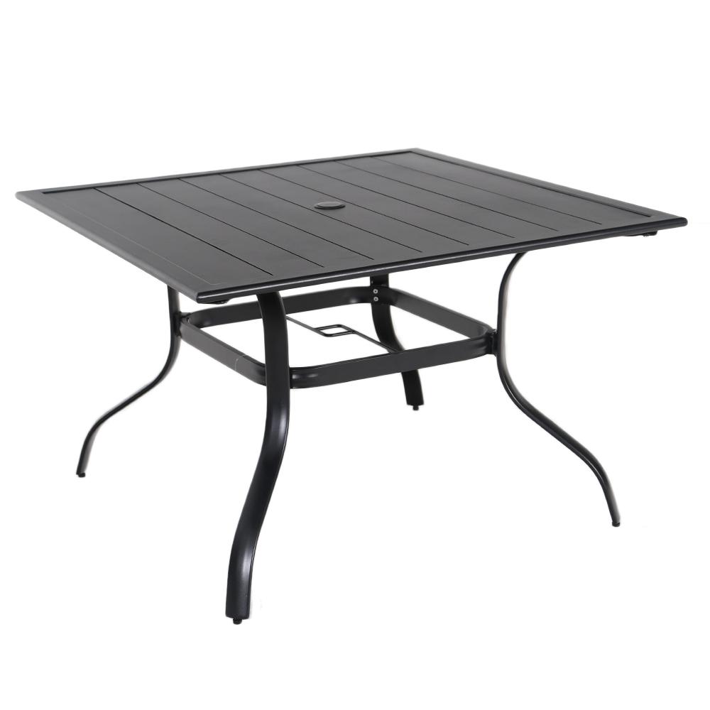 slatted metal patio table