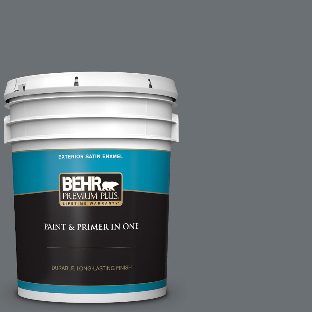 BEHR Premium Plus 5 gal. PPU1803 Antique Tin Satin Enamel Exterior Paint and Primer in One