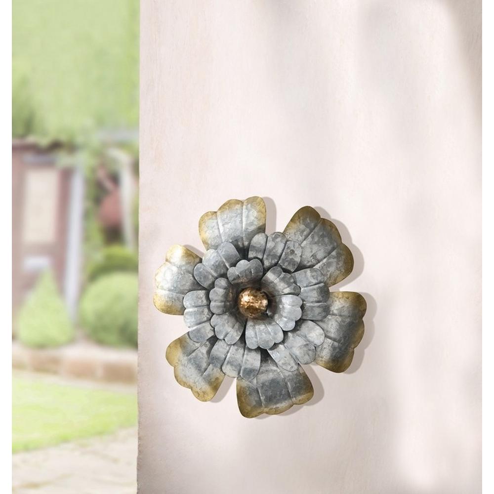 Round Rustic Silver Flower Metal Wall Art Round Rustic Silver Flower Metal Wall Art