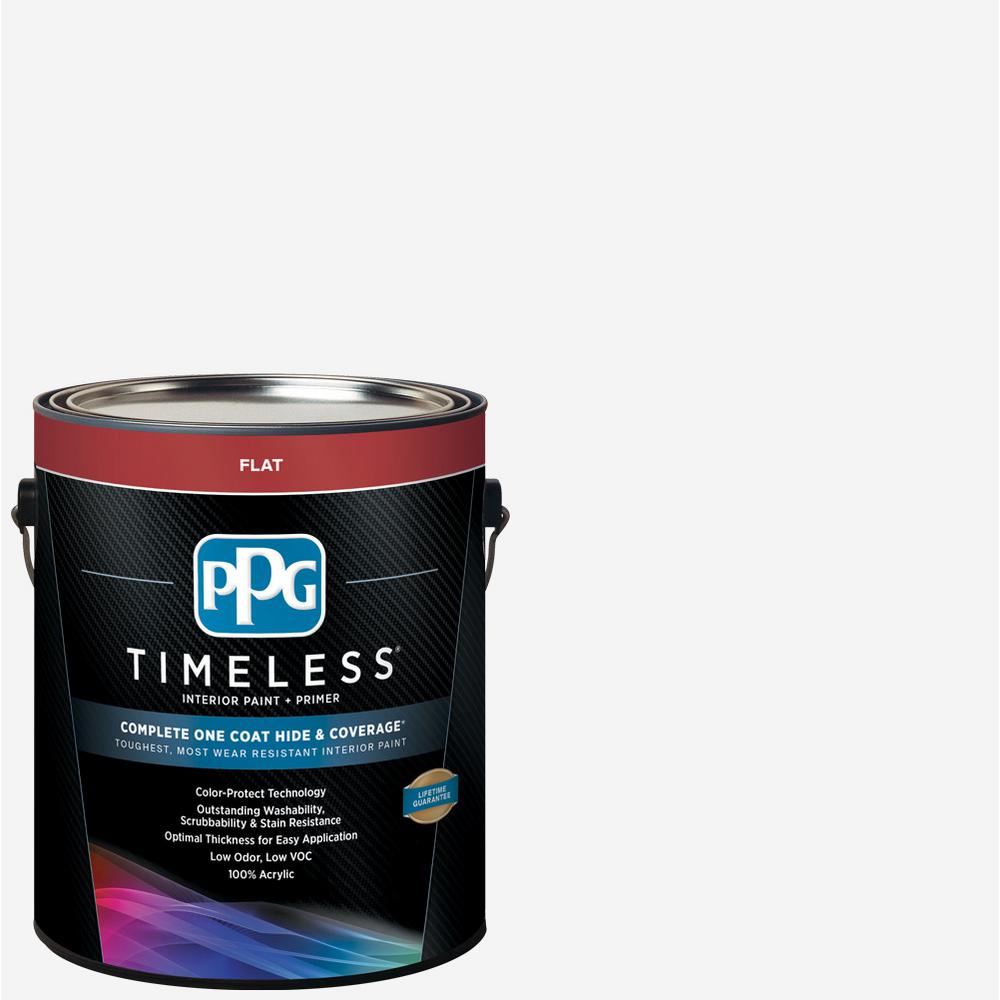 PPG TIMELESS 1 gal. Pure White/Base 1 Flat Interior Paint with Primer
