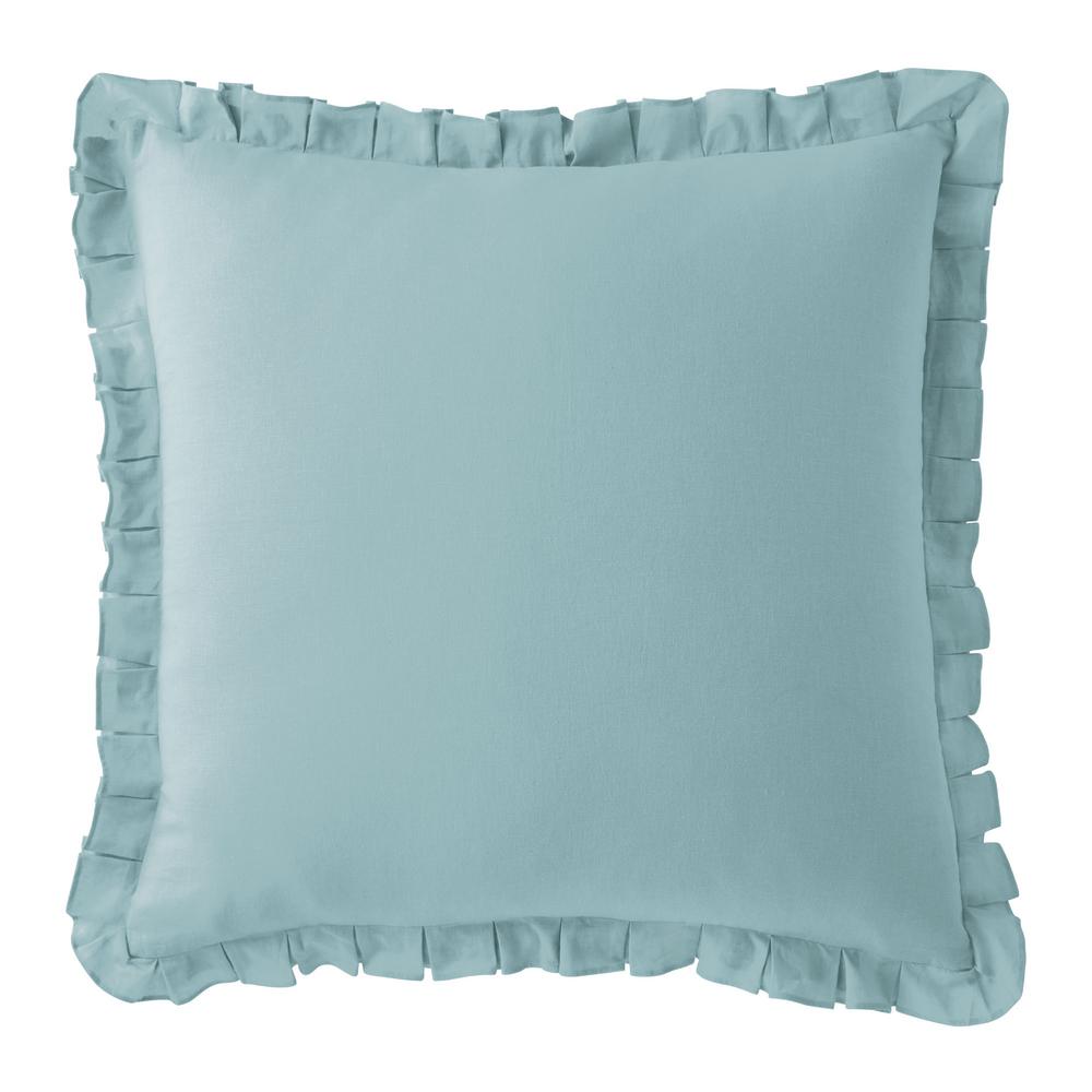 The Company Store Linen Cotton Solid Sky Blue Ruffled 26 In X 26