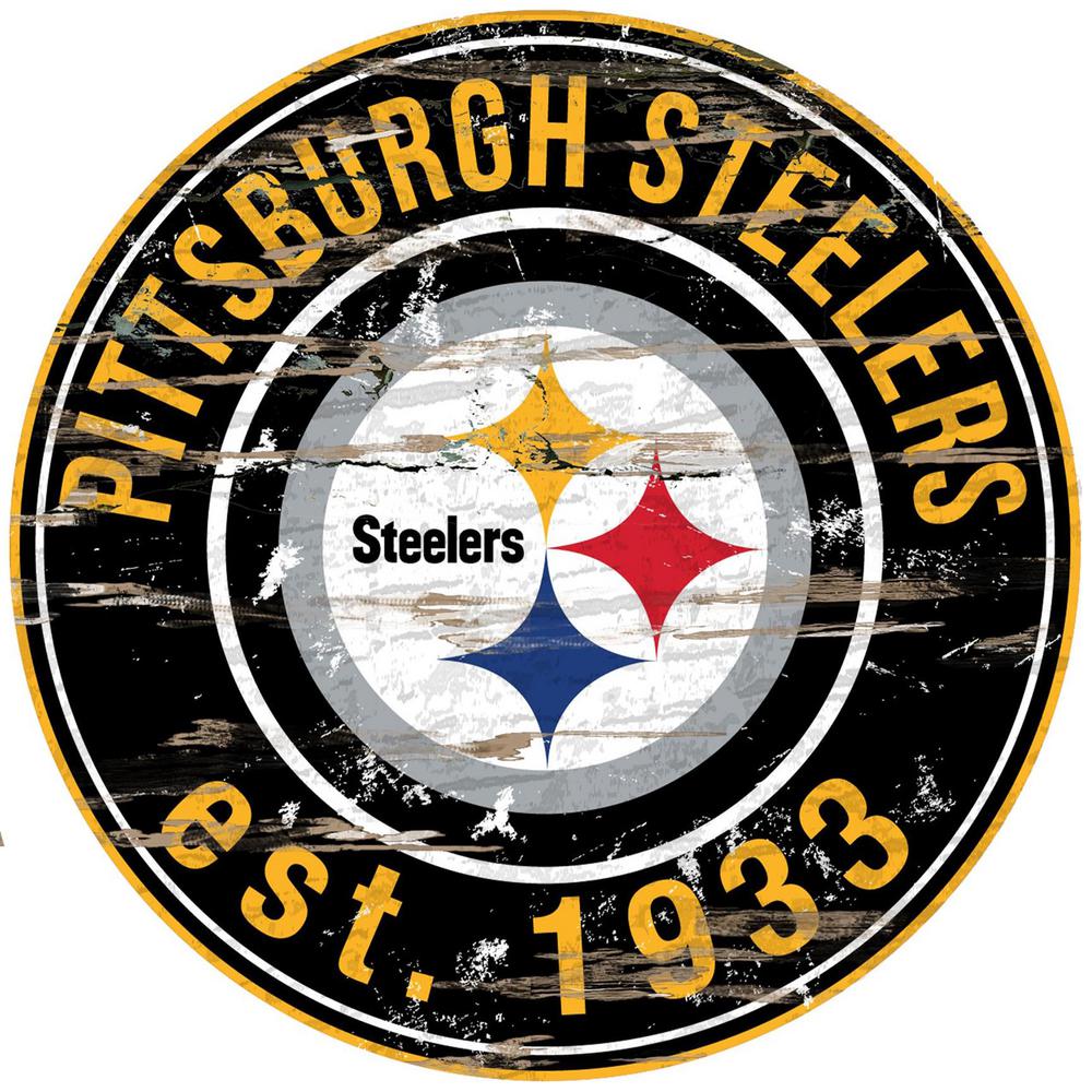 24 Nfl Pittsburgh Steelers Round Distressed Sign