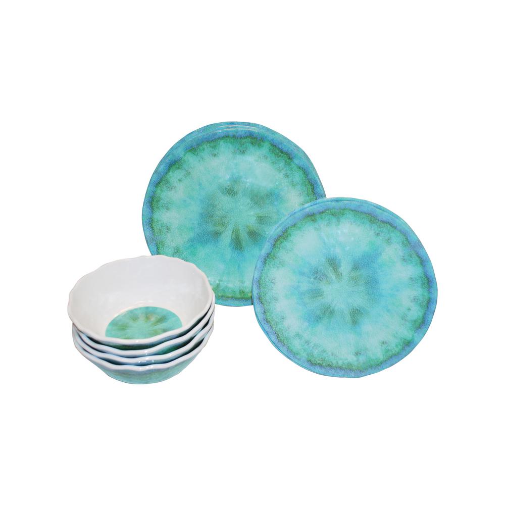 222 Fifth Fountain Turquoise 12 Piece Melamine Dinnerware Set 12 Piece Melamine Dinnerware Set