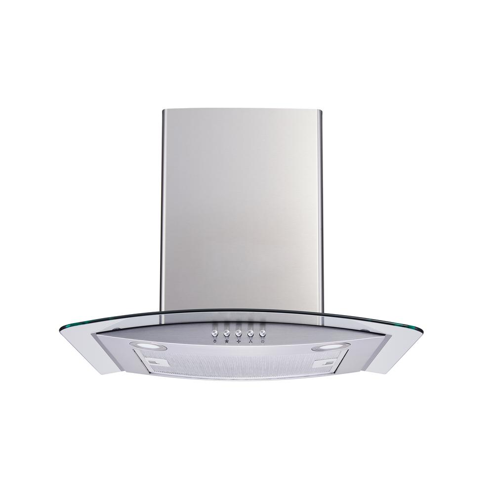 Winflo 30 in. Convertible Glass Wall Mount Range Hood in Stainless Steel with Mesh Filter and Push Button Control