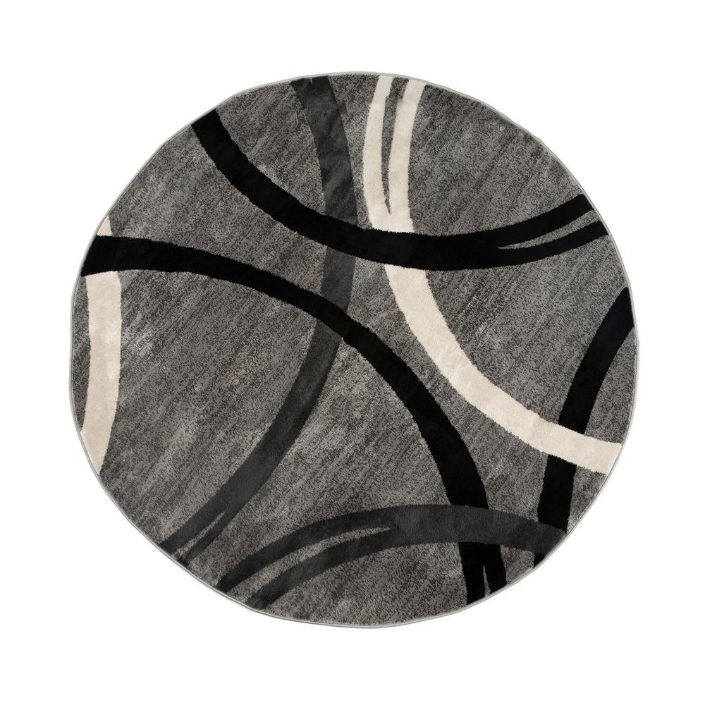 WRG Gray Modern Abstract Circles Design 6 ft. 6 in. Round Area Rug