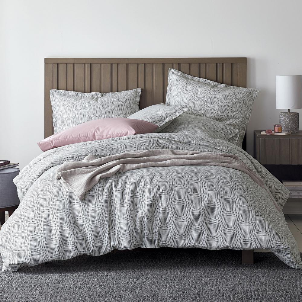 The Company Store Galaxy 3Piece White/Gray Cotton Percale King Duvet Cover Set 50333NKWHIGRAY