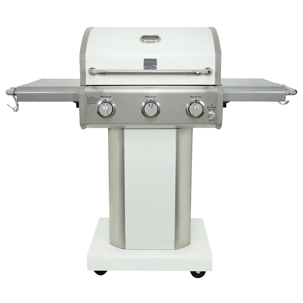 Kenmore 3 Burner Propane Gas Pedestal Grill With Foldable Side Shelves Pearl Pg 4030400ld Pe The Home Depot