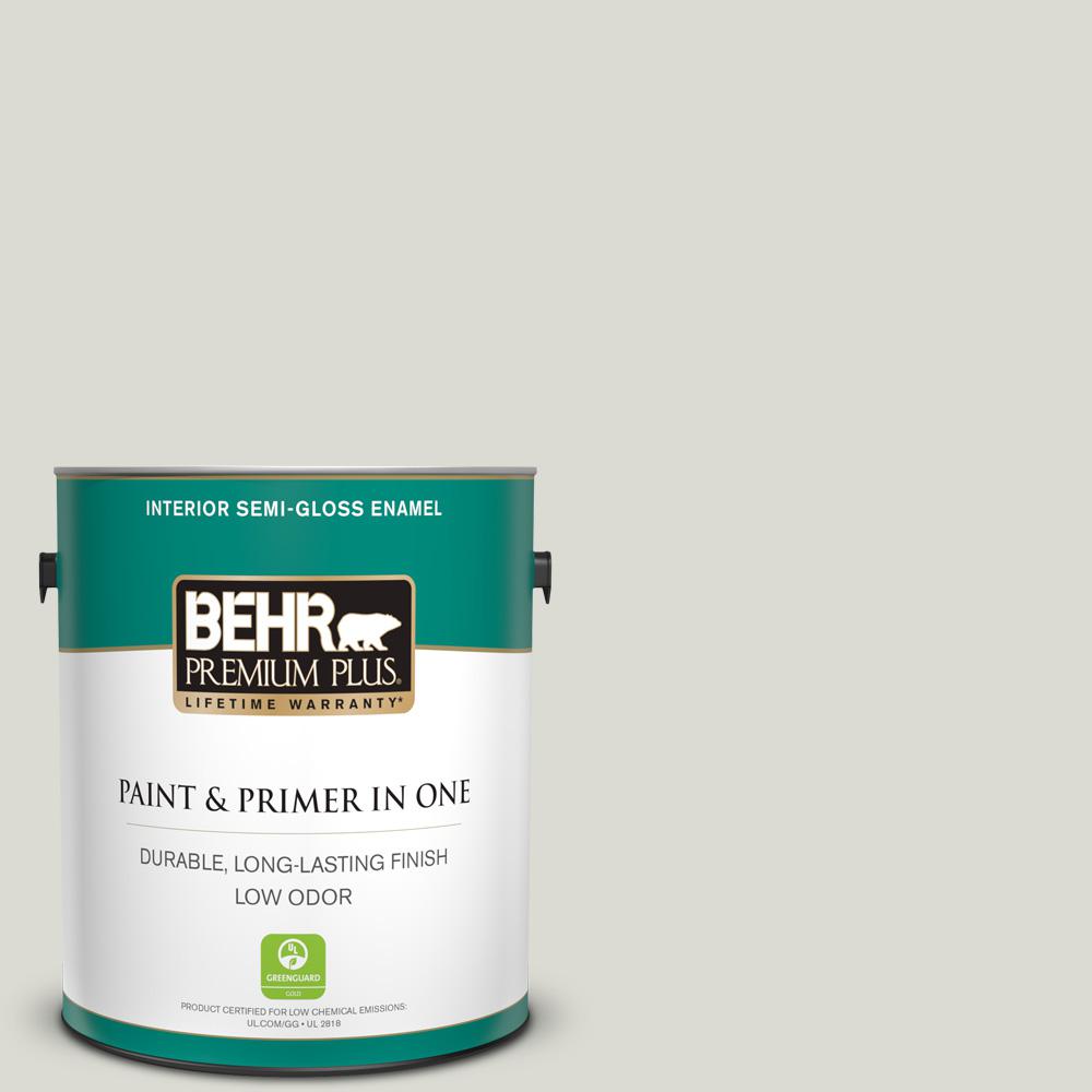 Behr Premium Plus 1 Gal Gr W11 Silver Ash Semi Gloss Enamel Low Odor Interior Paint And Primer In One The Home Depot