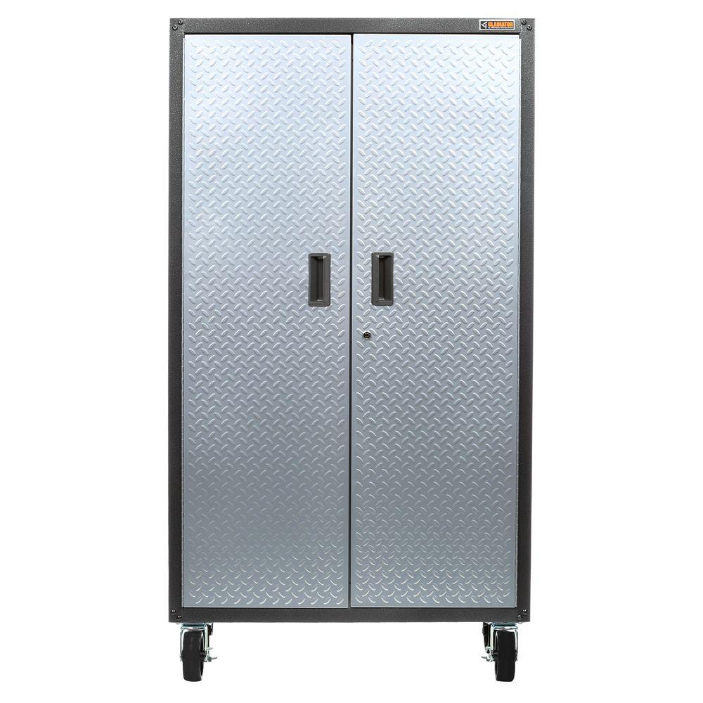 Gladiator Ready To Assemble 66 In H X 36 In W X 18 In D Steel Rolling Garage Cabinet In Silver Tread Galg36ckxg The Home Depot