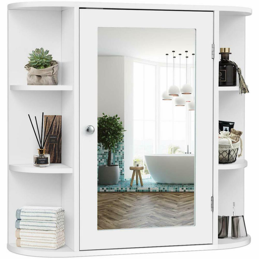 Costway 6 5 In X 25 In X 26 In White Multipurpose Wall Surface Mount Bathroom Storage Medicine Cabinet With Mirror Hm0010 The Home Depot