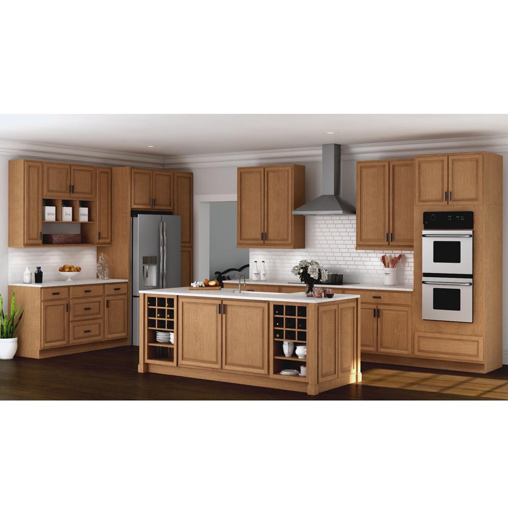 Hampton Bay Hampton Assembled 36x34 5x24 In Blind Base Corner Kitchen Cabinet In Medium Oak Kbbc45 Mo The Home Depot