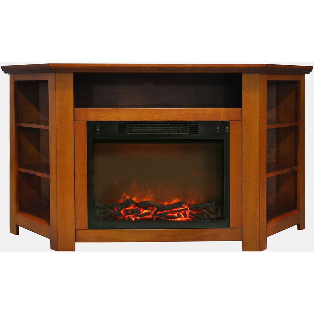 Hanover Tyler Park 56 In Electric Corner Fireplace In Teak With