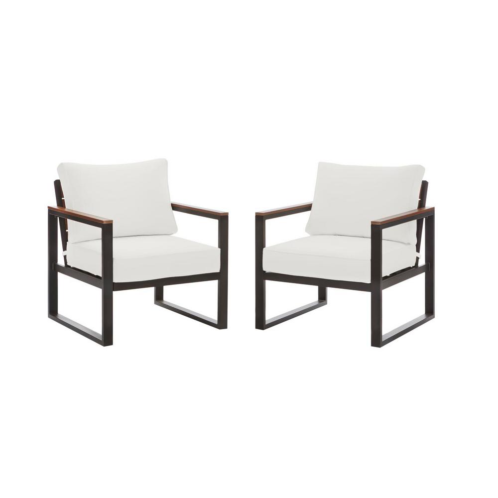 Hampton Bay West Park Black Aluminum Outdoor Patio Lounge Chair With Cushionguard White Cushions 2 Pack 501 0601 000 The Home Depot