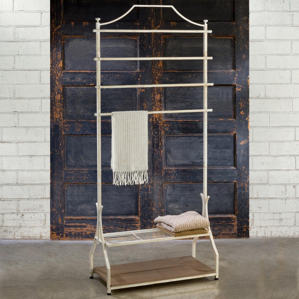 33 In. W X 72 In. H Cream Metal With Wood Veneer Base Garment Rack ...