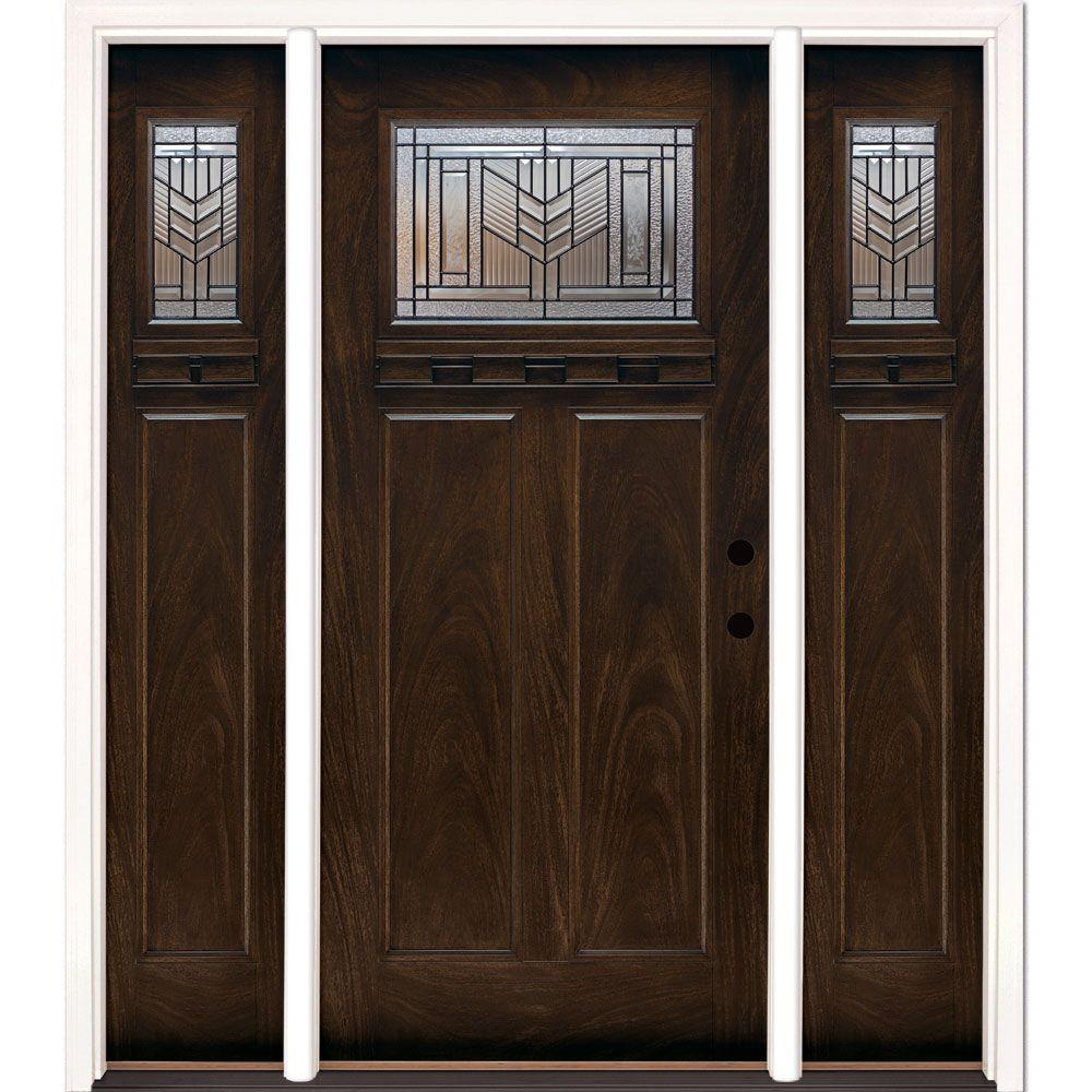 Feather River Doors 67.5 in.x81.625in.Phoenix Patina Craftsman Stained Chestnut Mahogany LeftHd