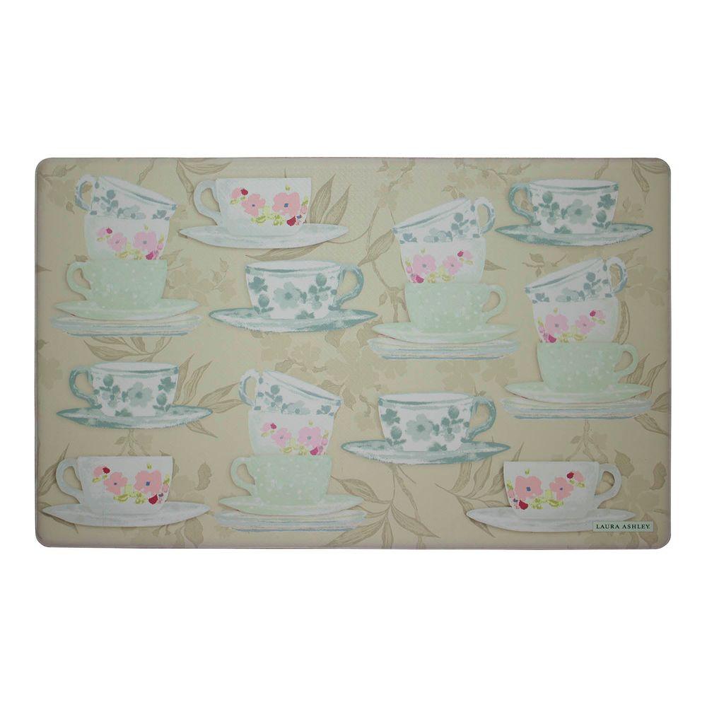 Laura Ashley Tea Party Taupe 20 in. x 32 in. Memory Foam Kitchen Mat