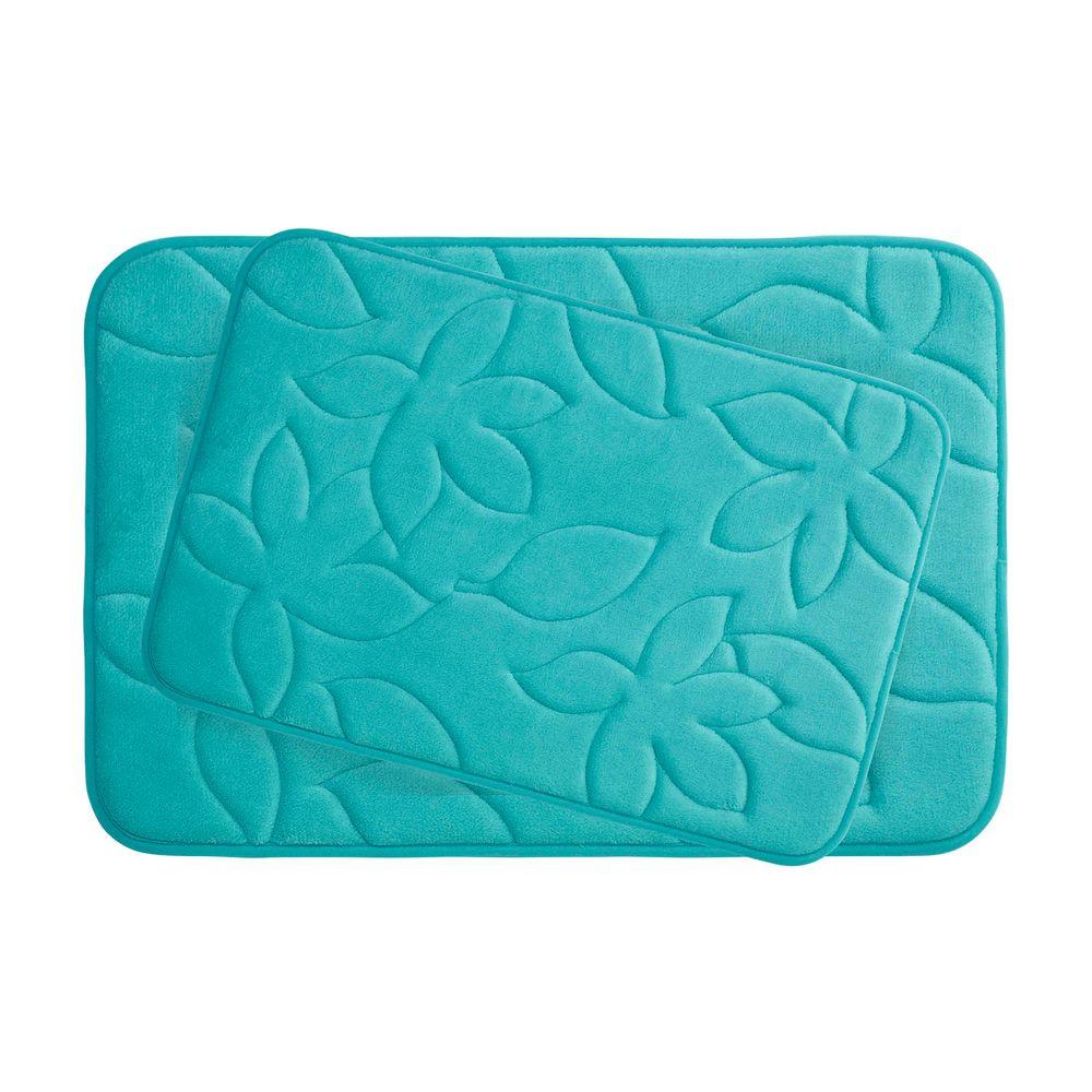 Blowing Leaves Turquoise 20 in. x 34 in. Memory Foam 2