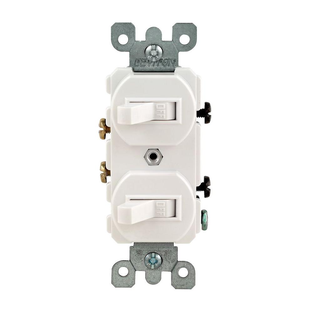 Leviton 15 Amp Combination Double Rocker Switch  White