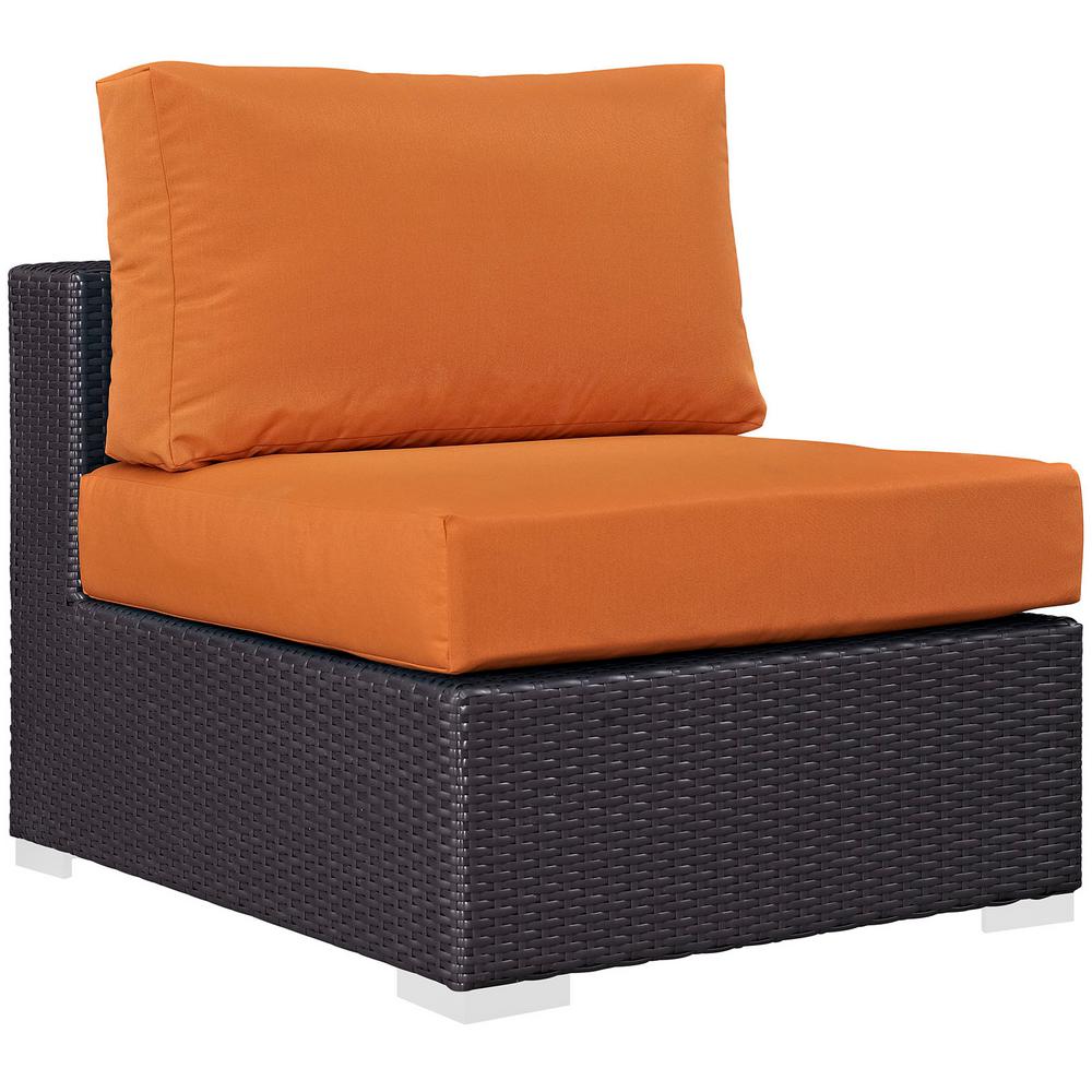 Modway Convene Patio Wicker Armless Middle Outdoor Sectional Chair In Espresso With Orange Cushions