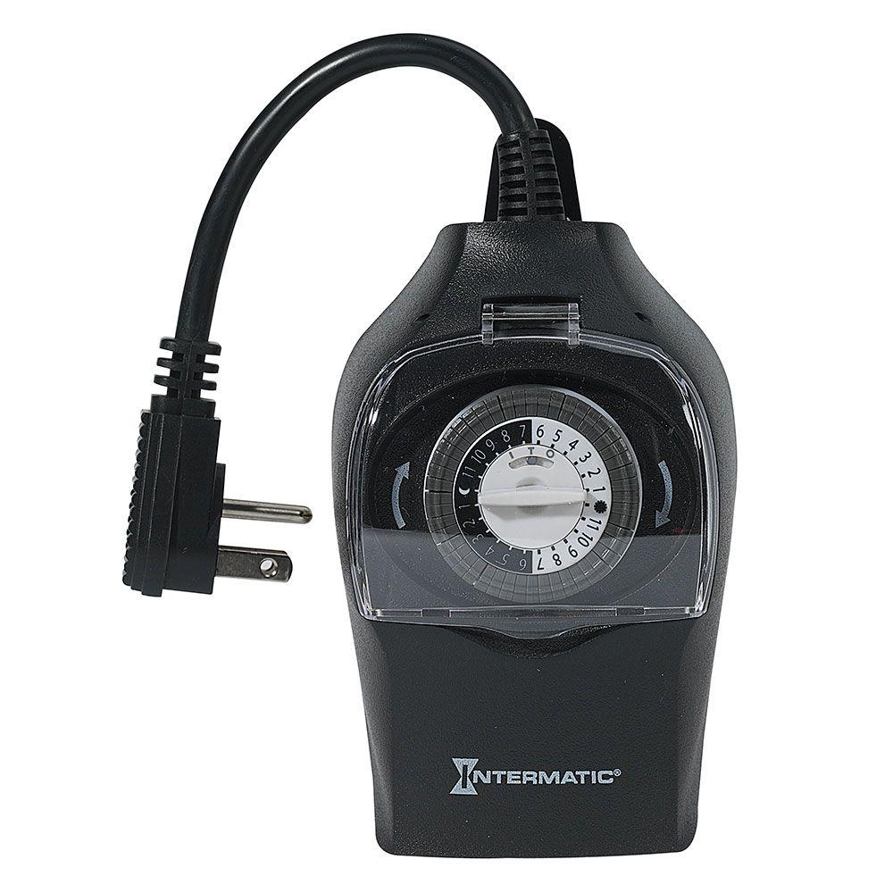 Intermatic 15 Amp 24 Hour Outdoor Plug In Timer Black Hb31k The Home Depot Intermatic 15 Amp 24 Hour Outdoor Plug, Outdoor Timer For Lights Home Depot