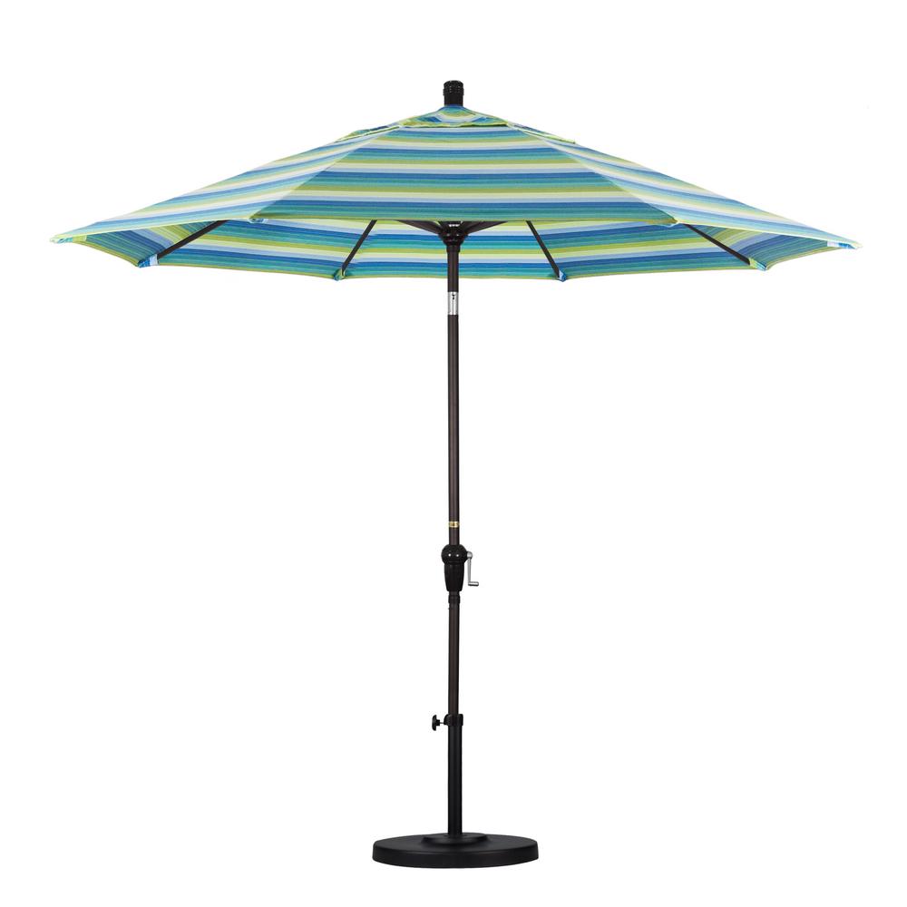 California Umbrella 9 ft. Bronze Aluminum Pole Market Aluminum Ribs Auto Tilt Crank Lift Patio
