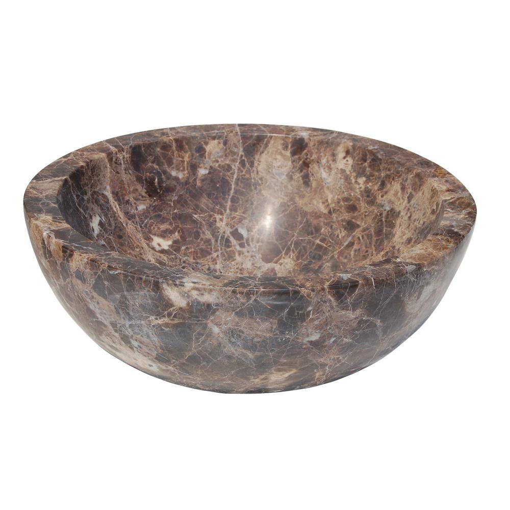 Eden Bath Small Round Stone Vessel Sink In Dark Emperador Marble